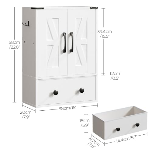 White Double-Door Wall Mounted Bathroom Cabinet with Fabric Drawer H7088