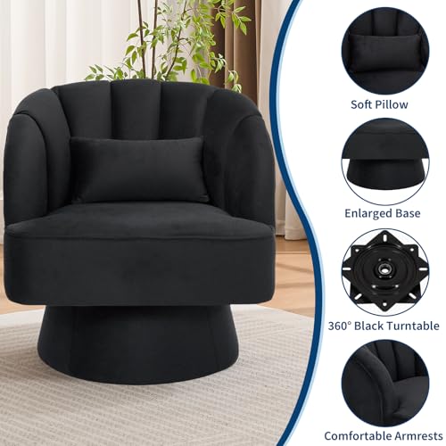 Black Teddy Fabric Swivel Barrel Accent Chair G844252