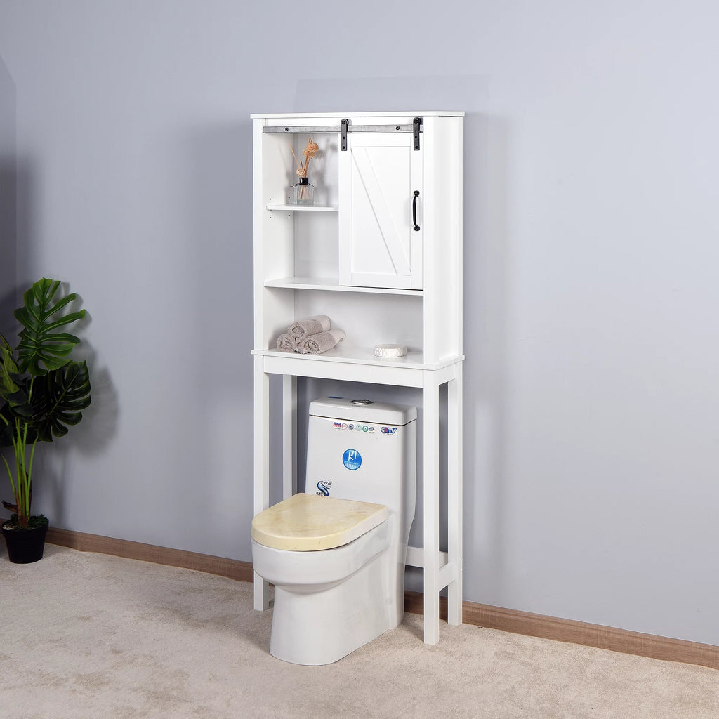 Over-the-Toilet Storage Cabinet with Adjustable Shelves and Barn Door 27.16 x 9.06 x 67 inch V64083