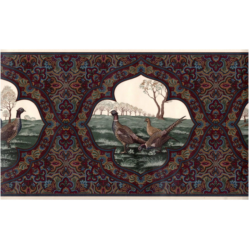 Dark burgundy, Green, Blue, Brown Wallpaper Border, 15' L x 10.25" W P888008