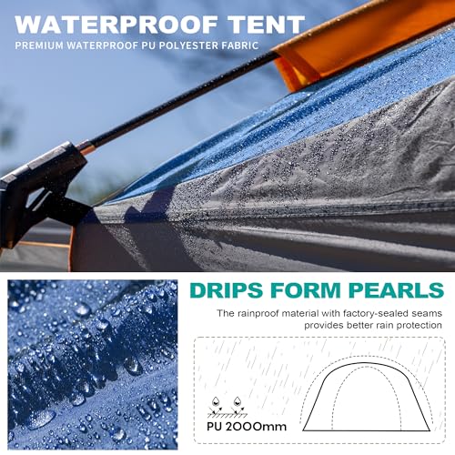 Waterproof PU2000mm Double Layer Tent for Camping, 8FT L x 8FT W x 7.2FT H X96707