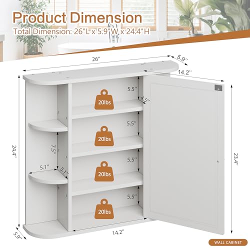 White Bathroom Mirror Cabinet with 6 Open Shelves E5298