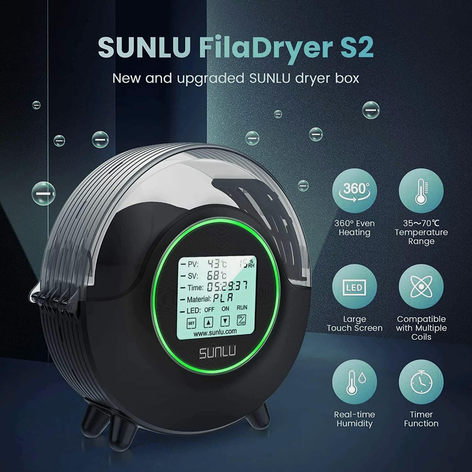 Filament Dryer Box with Fan, 360° Heating, Humidity Display, 1 Kg Spool L393