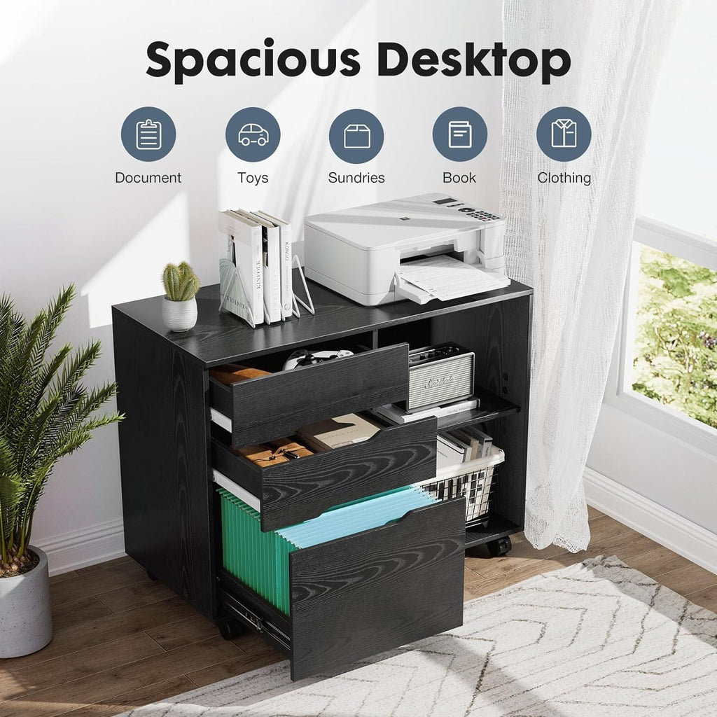Black 3 Drawer Lateral File Cabinet A452