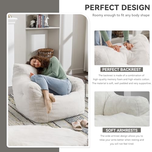 Giant Teddy Plush Bean Bag Sofa Chair with Armrests and Pocket (Ivory) G4581