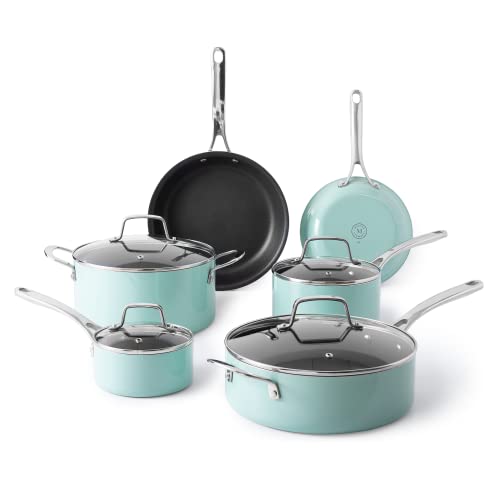 14 Piece Non-Stick Aluminum Cookware Set Black with Gold Handles F419052