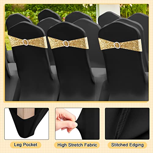 50 Sets Spandex Stretch Chair Slipcovers with Chair Bands Bows (Black, Rose Red) W754