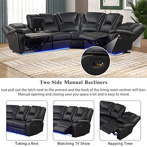 Brown Manual Reclining Sectional Sofa with LED Z503046
