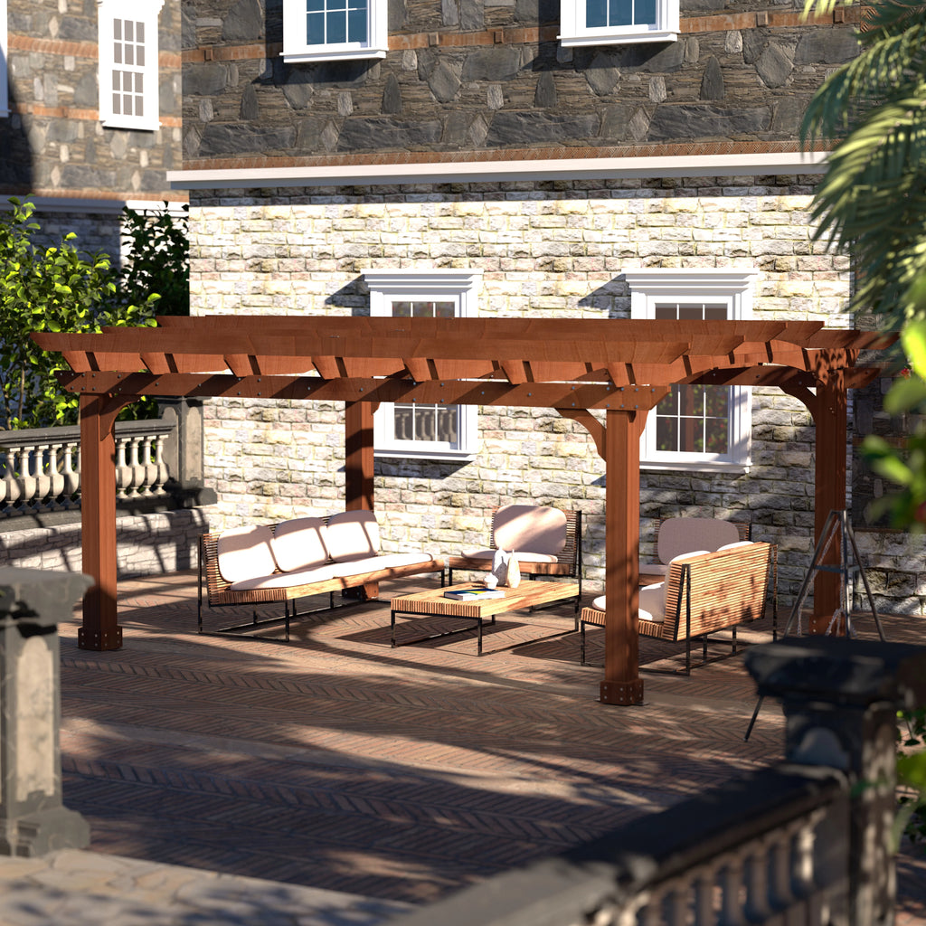 12' x14' Cedar Wood Pergola with Arched Roof and Ground Stakes X5876