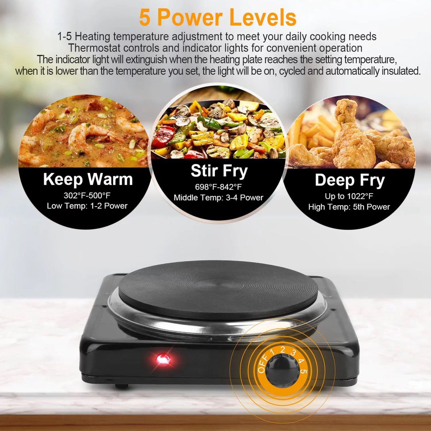 Black Electric Countertop Single Burner with Cast Iron Hot Plate I556404