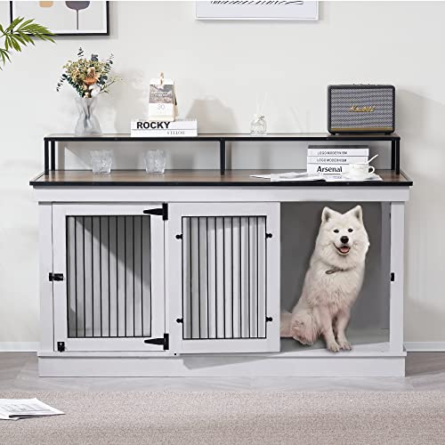 Large Wooden Dog Crate with Double Doors (Brown) K461