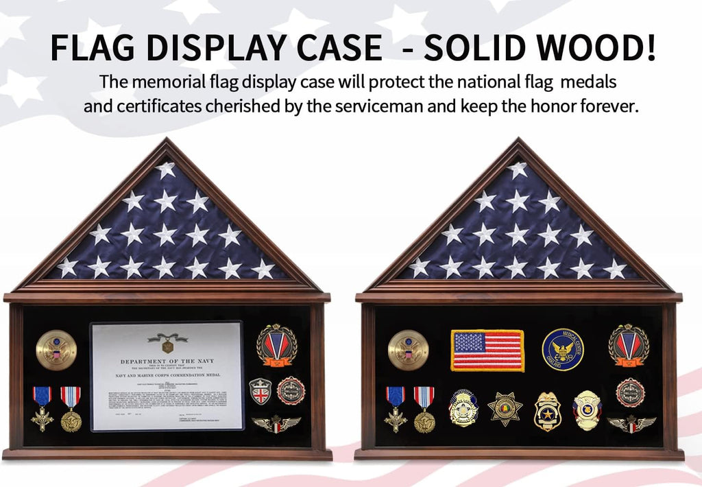 Large Solid Wood Flag Display Case Walnut Finish I4743