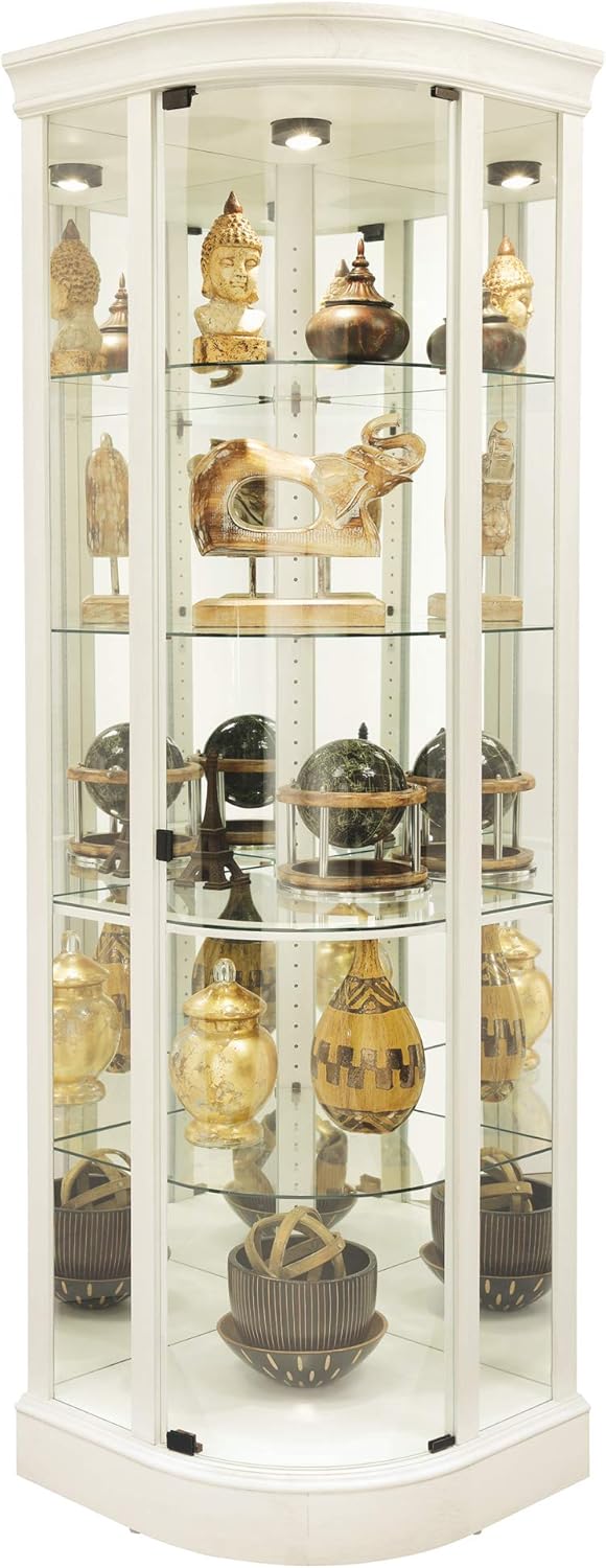 Aged Linen Finish Corner Curio Cabinet with Four Glass Shelves R585341
