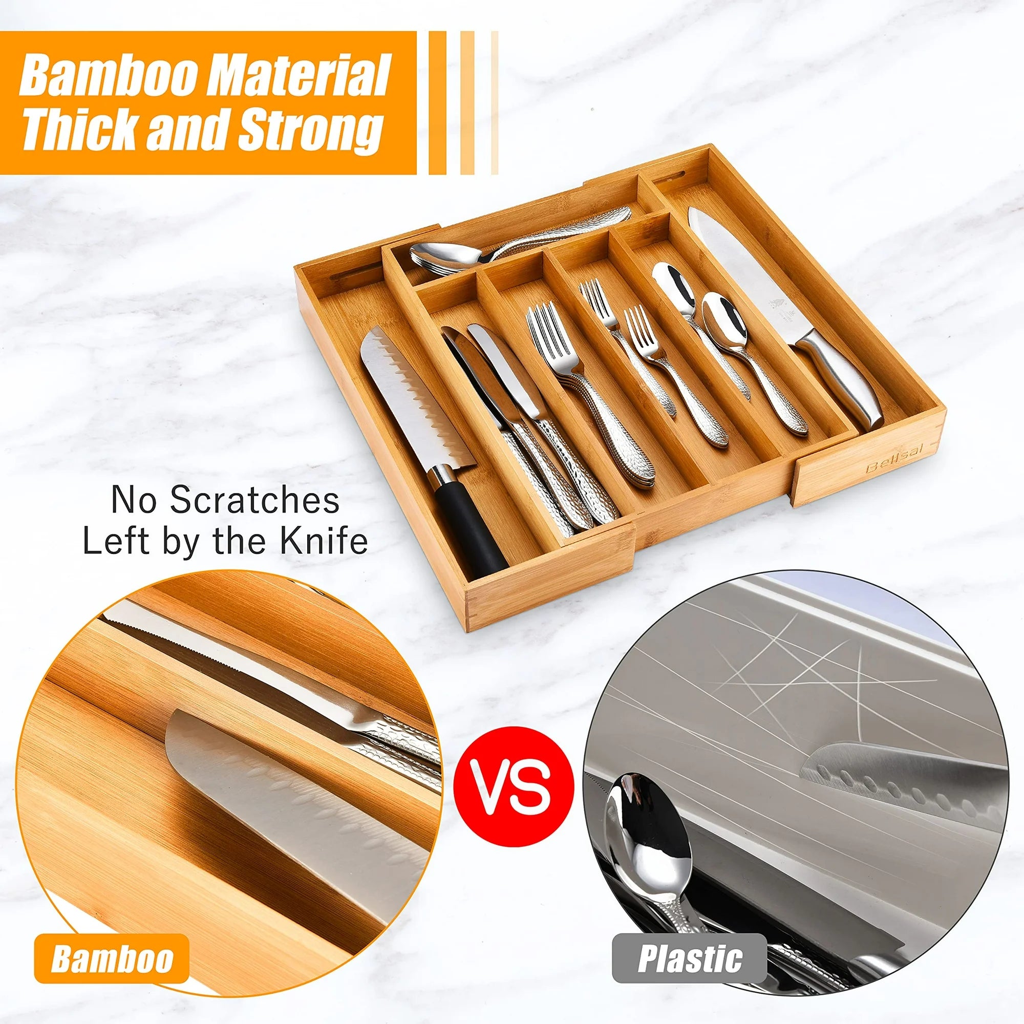 Bamboo Cutlery Tray Organizer Expandable Kitchen Drawer Storage Q8368
