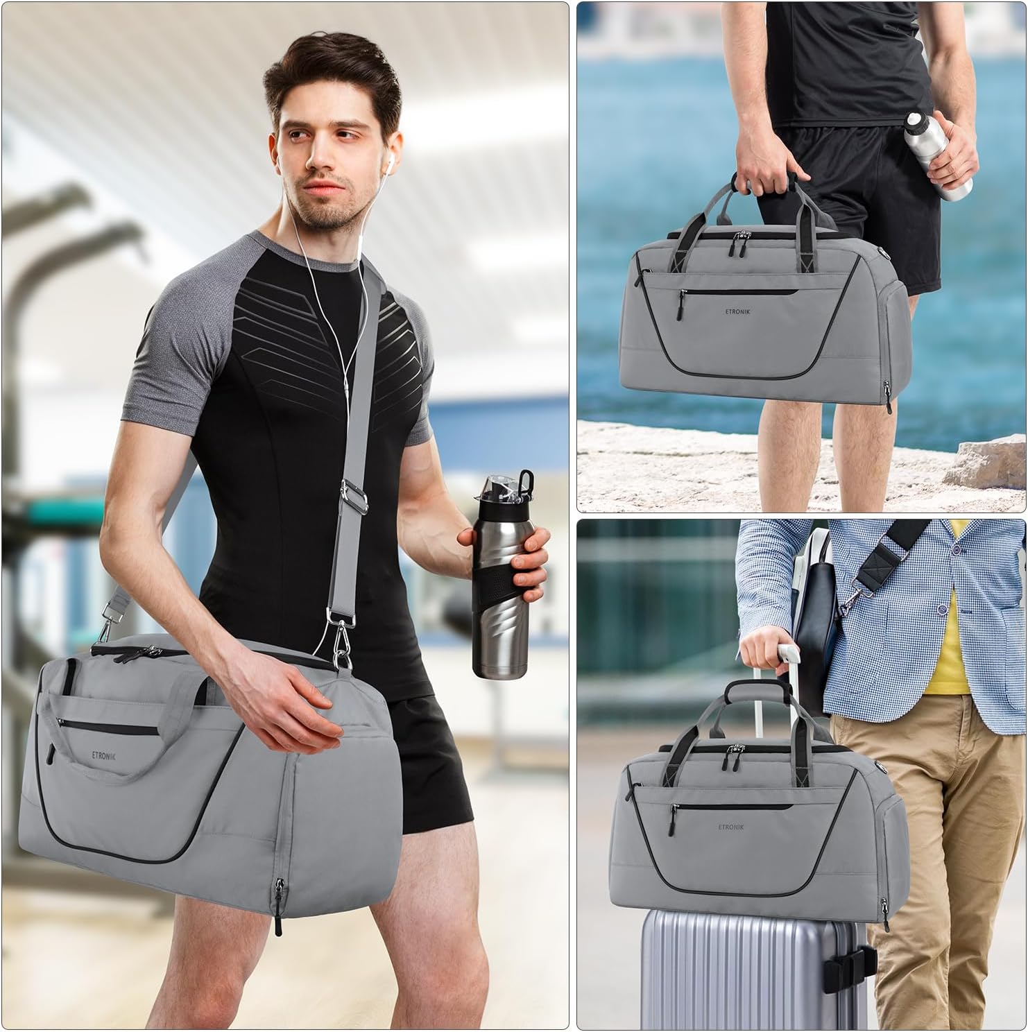 Grey Gym Duffle Bag with Lock and Shoe Compartment Y6468