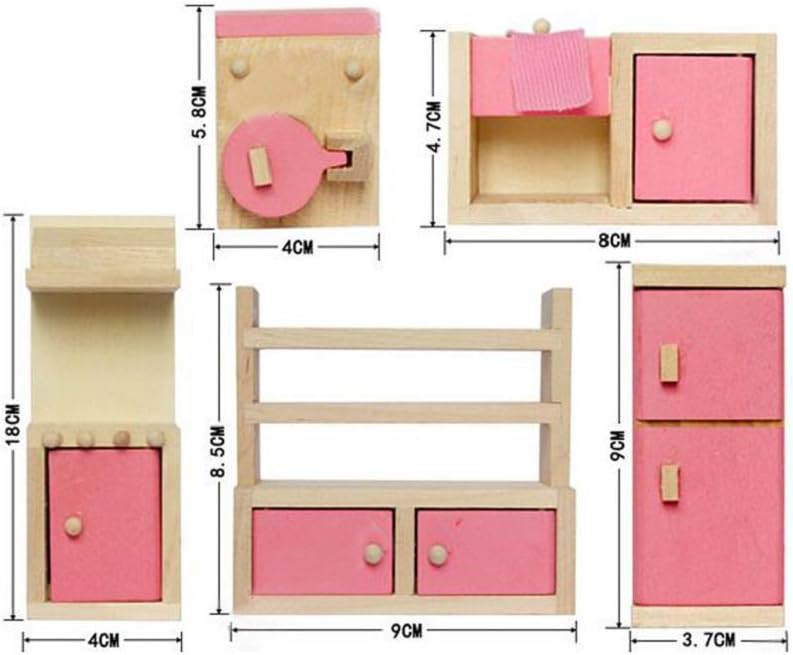 Pink Wooden Dollhouse Furniture Set A5794