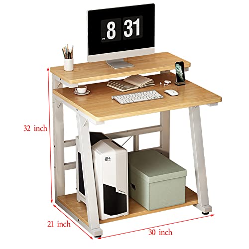 30 Inch Oak Computer Desk with Monitor Stand and Storage Shelves Y6790