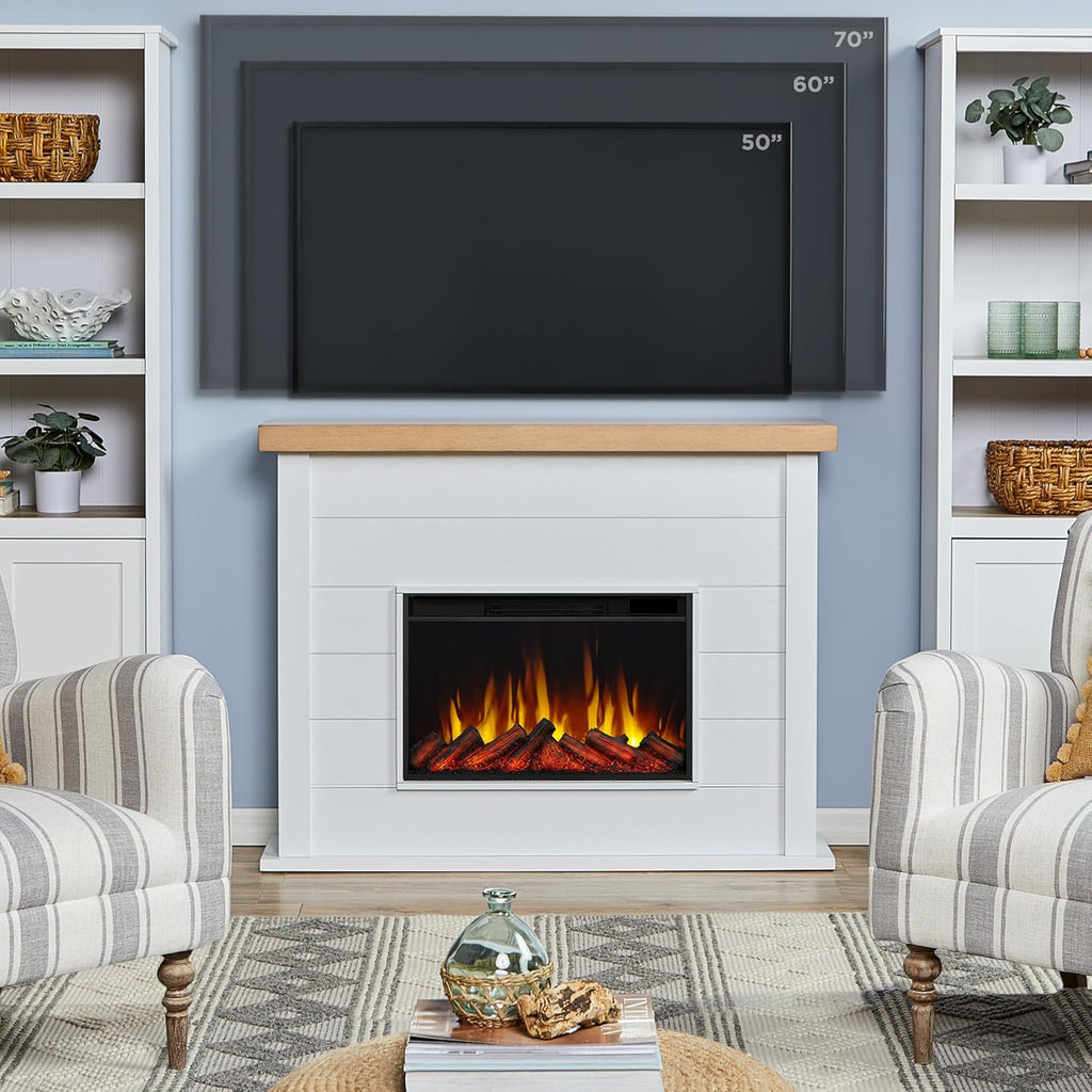 White 49" Slim Electric Fireplace with Mantel L13505