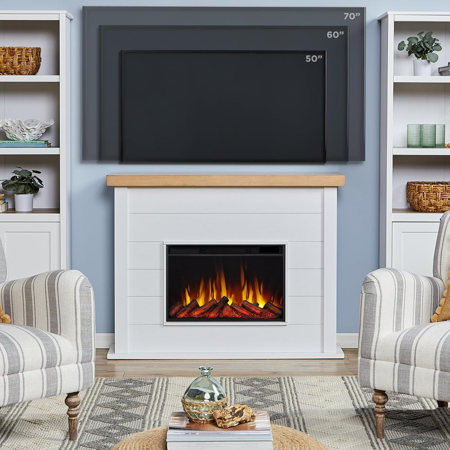 White 49" Slim Electric Fireplace with Mantel L13505