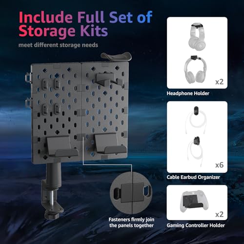 Modular Headphone and Controller Holder, Clamp-on Pegboard, Rotatable Controller Stand with Cable Hooks, 3Pcs Pegboard, Red E705903