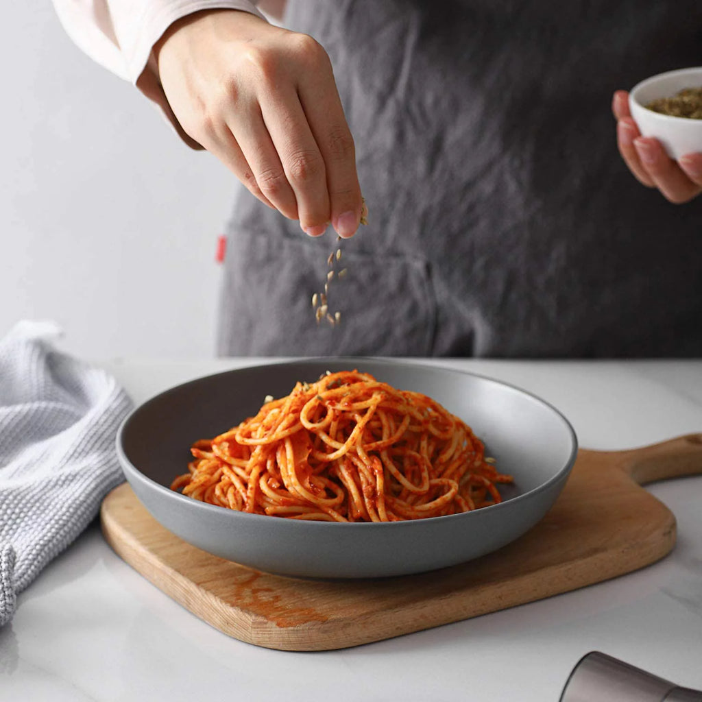 Pasta Bowls Set of 6, Ceramic Soup Bowls 30 Ounces, Grey Matte M133777