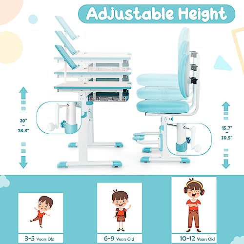 Pink Height-Adjustable Kids Desk and Chair Set with Tiltable Desktop D55147