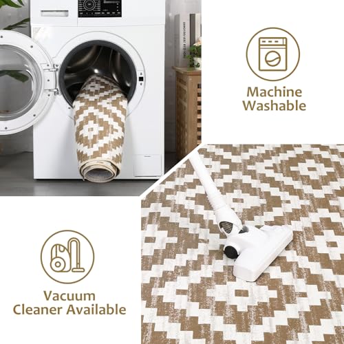 Grey and White 5x7 Washable Low Pile Area Rug N985944