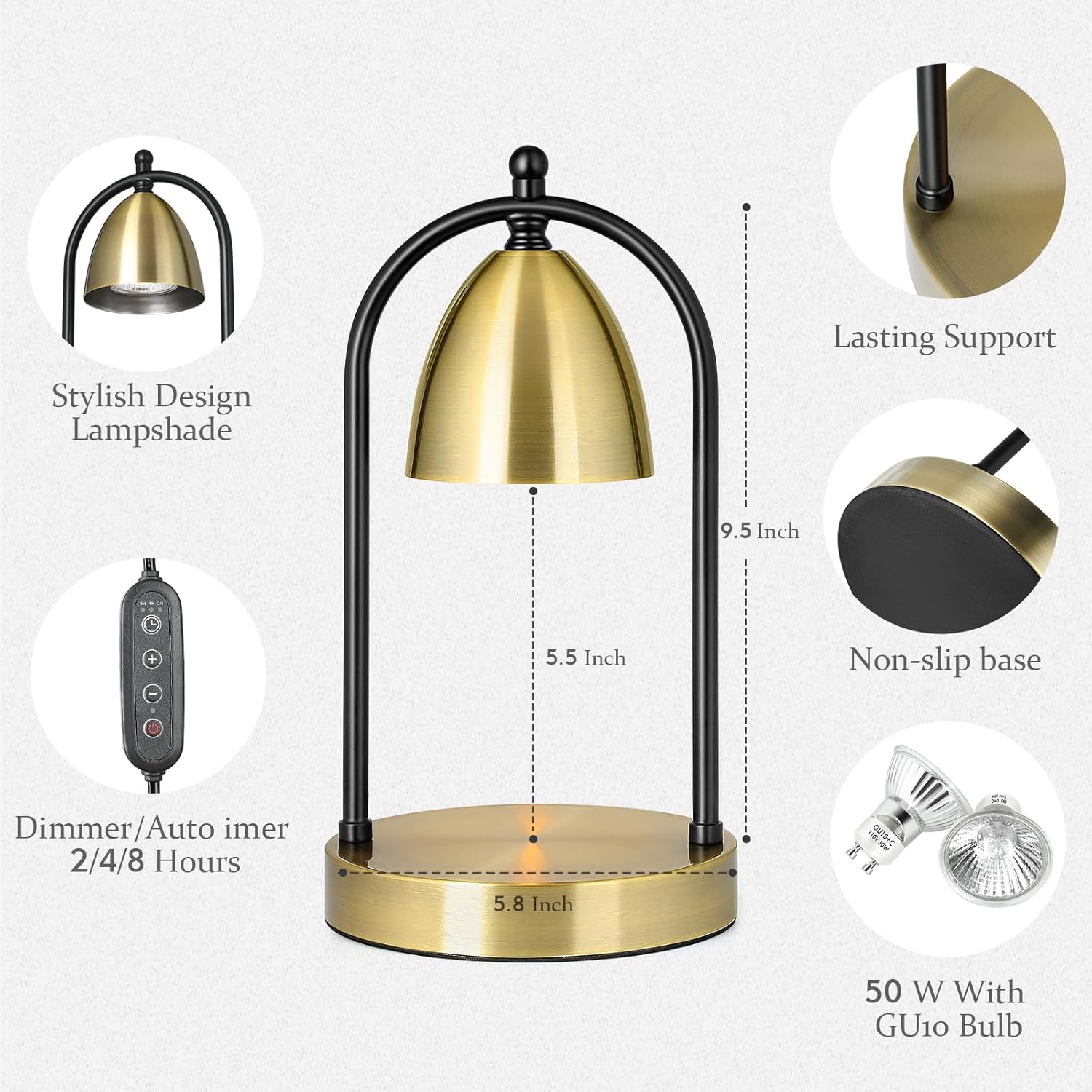 Gold Candle Warmer Lamp with Timer T144