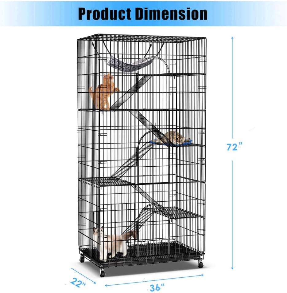 6-Tier Metal Cat Cage with 3 Doors, 36" x 22" x 72" X216