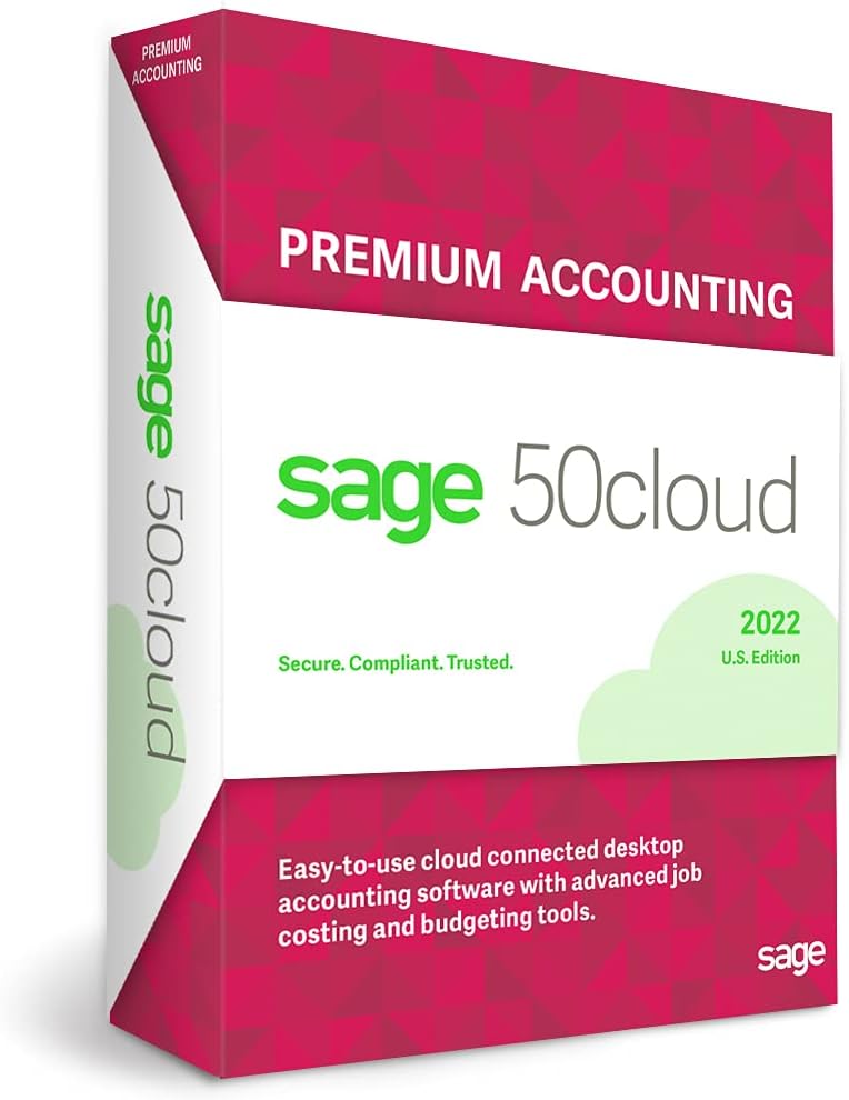 Sage 50cloud Premium Accounting 2022 U.S. 2-User One Year Subscription Cloud Connected Accounting Software B4085