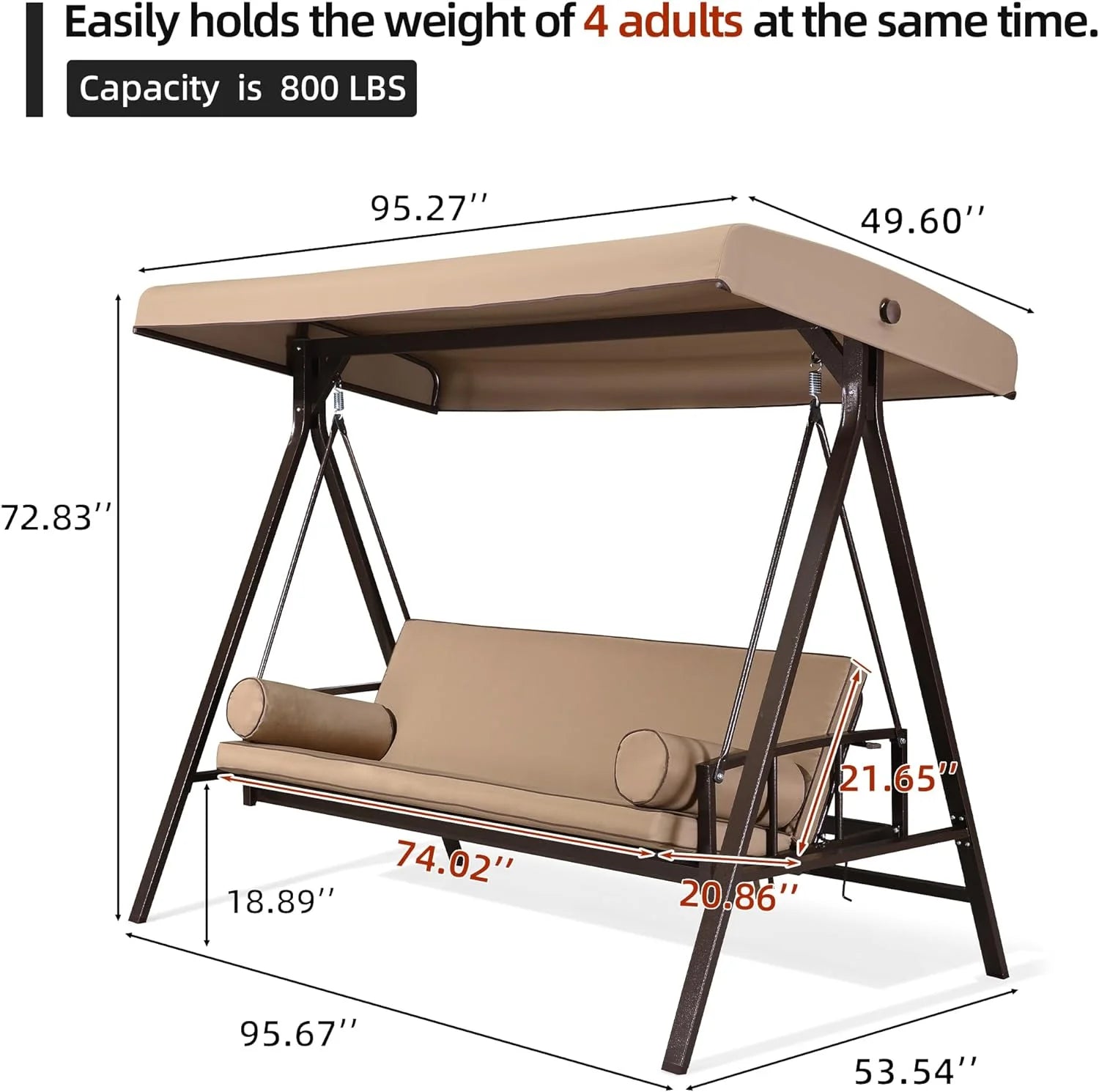3-Seat Outdoor Swing Chair with Weather Resistant Steel Frame, Beige J1452