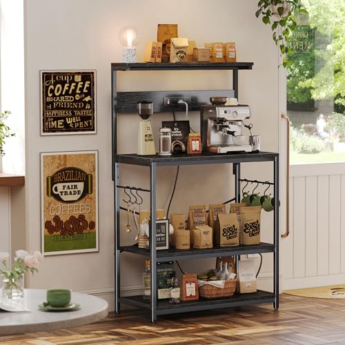 Rustic Brown 4 Tiers Kitchen Bakers Rack with Power Outlet B177