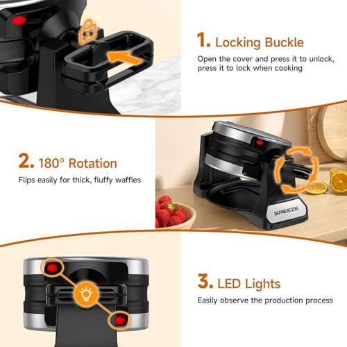Double Belgian Waffle Maker 1400W Nonstick Stainless Steel G715
