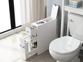 White Slim Bathroom Storage Cabinet with Toilet Paper Holder and Slide Out Drawer S97257
