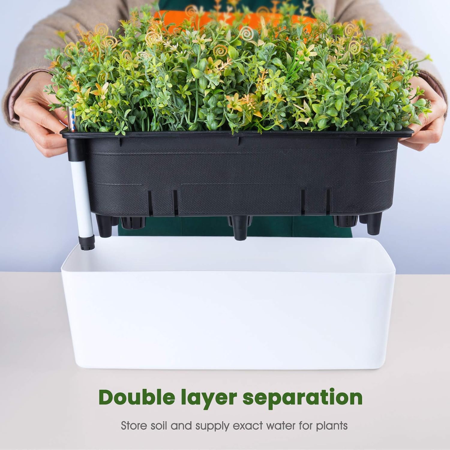 2-Pack Self Watering Rectangular Planters with Water Gauge Indicator B218142
