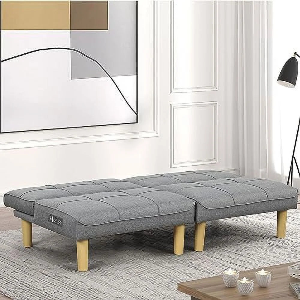 Comfy Convertible 2 Seater Futon Sofa Couch with USB Port Armless Adjustable Backrest K1527