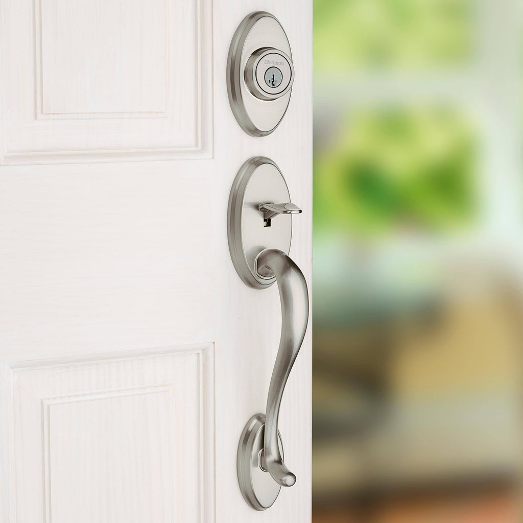 Satin Nickel Single-Lock Keyed Entry Door Handleset J5134