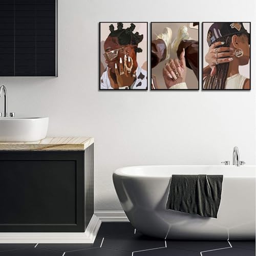 3Pcs Framed Canvas Wall Art Black Girl Wall Decor Posters Prints Paintings A31149