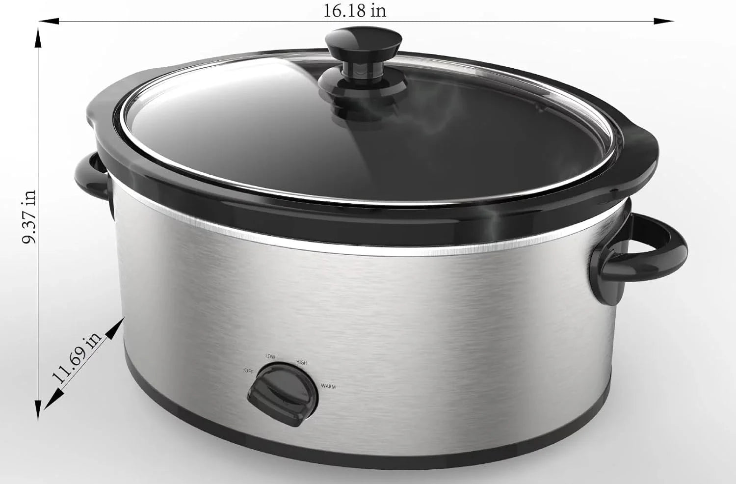 6 Quart Oval Stainless Steel Slow Cooker with Glass Lid G9164