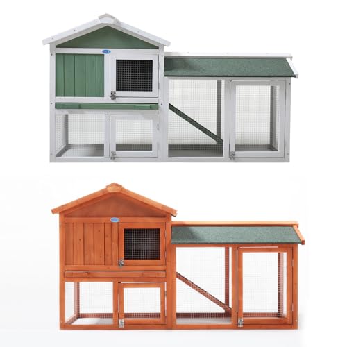 Orange Wooden Rabbit Hutch with Removable Tray & Ramp A5114