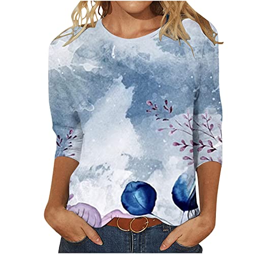 3/4 Sleeve Crew Neck Floral Print Blouses N769760