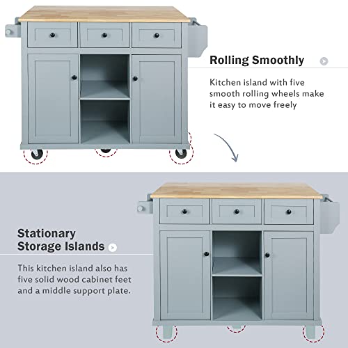 Two-sided Rolling Kitchen Island Cart with Wood Top, 2 Drawers, 3 Open Compartments Y243353