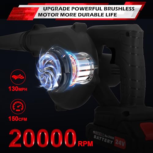 24V Cordless Electric Leaf Blower with 2 Pack Batteries and Charger I24431