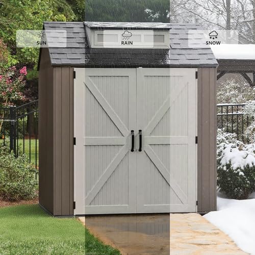 Large Resin Outdoor Storage Shed with Floor (7-10.5 Ft) Brown 7x7 FT R8722