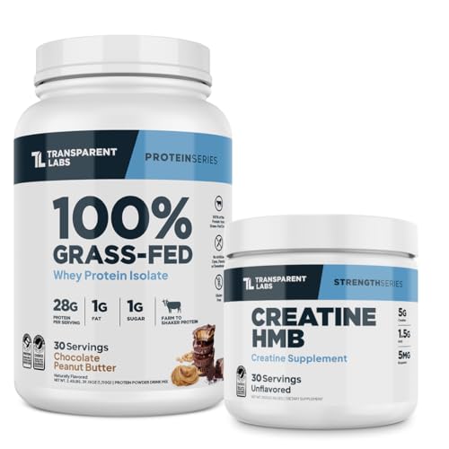 Grass-Fed Whey Protein Isolate (30 Servings, Chocolate PB) & Creatine HMB (30 Servings, Unflavored) G115