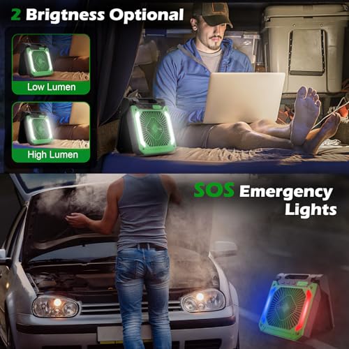 20000mAh Solar Powered Hangable Camping Fan with LED Lantern, 3 Speeds Rechargeable Quiet Battery Operated Fan with Timing & PowerBank K8355