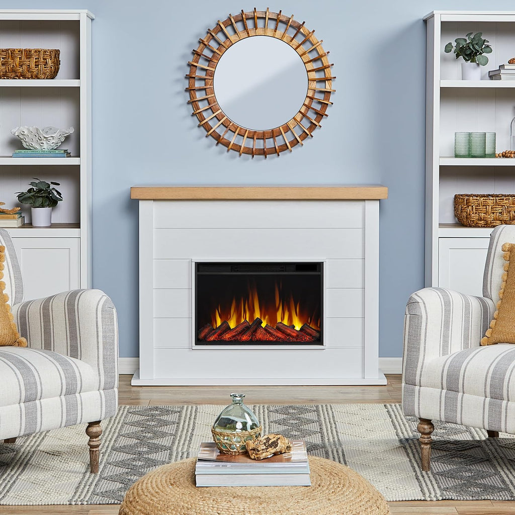White 49" Slim Electric Fireplace with Mantel L13505