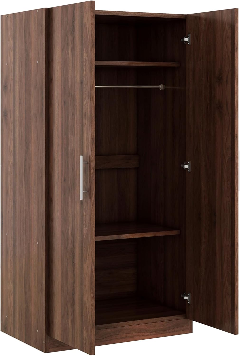 Brown Wooden Armoire with Hanging Rod and Storage Shelves A9302