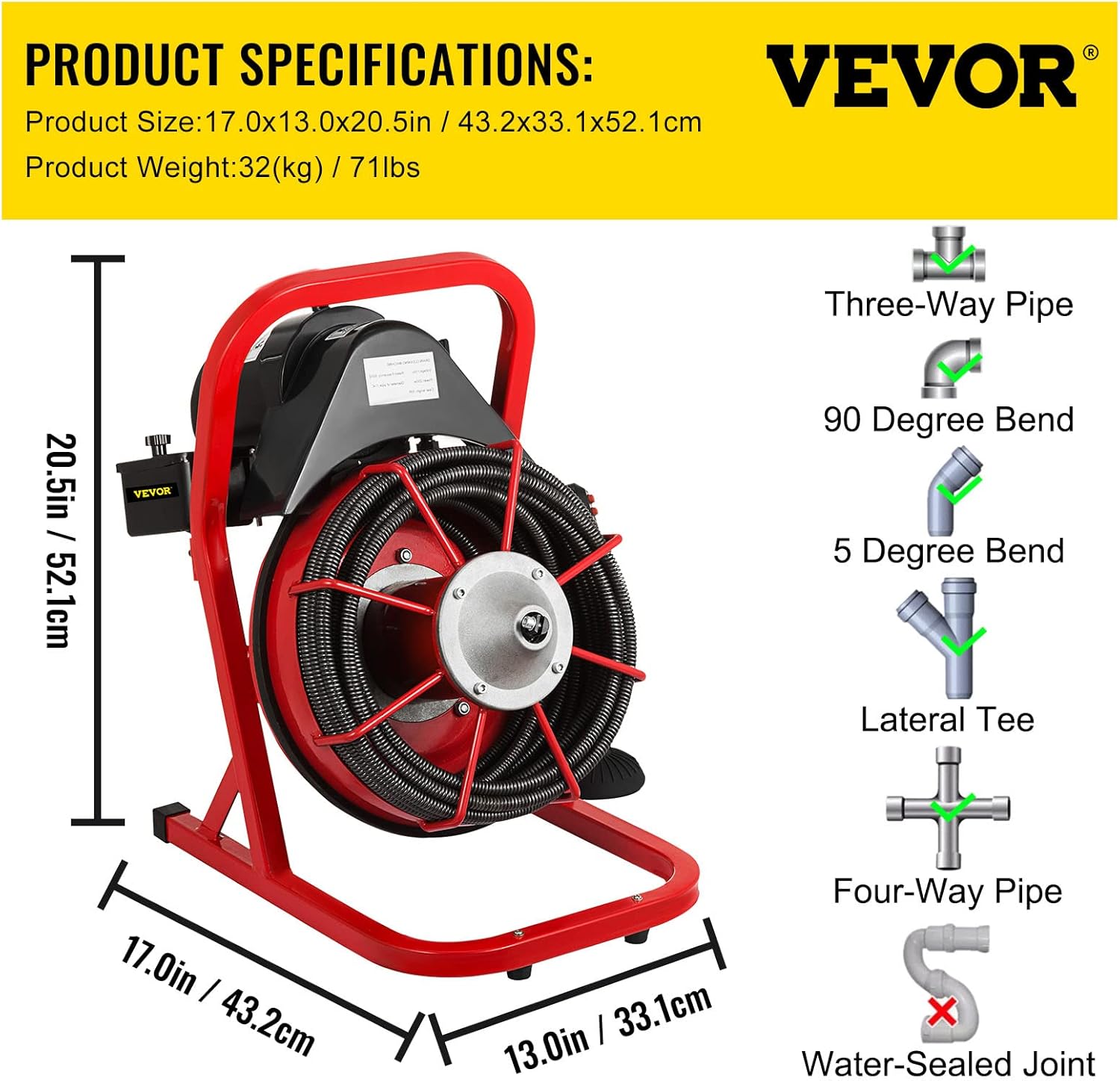 50 Ft x 3/8 Inch Portable Drain Cleaner with 8 Auger Bits I6026