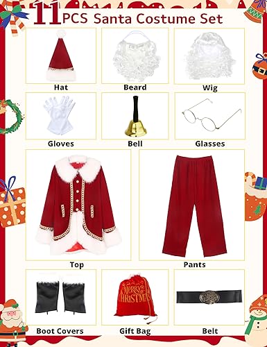 11pcs Red Adult Santa Suit C64454